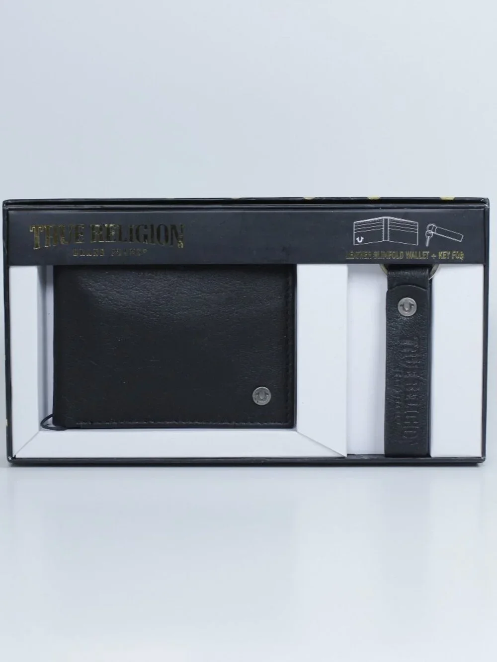 True Religion Gift Set: Leather Wallet + Original Keychain (New in Box)